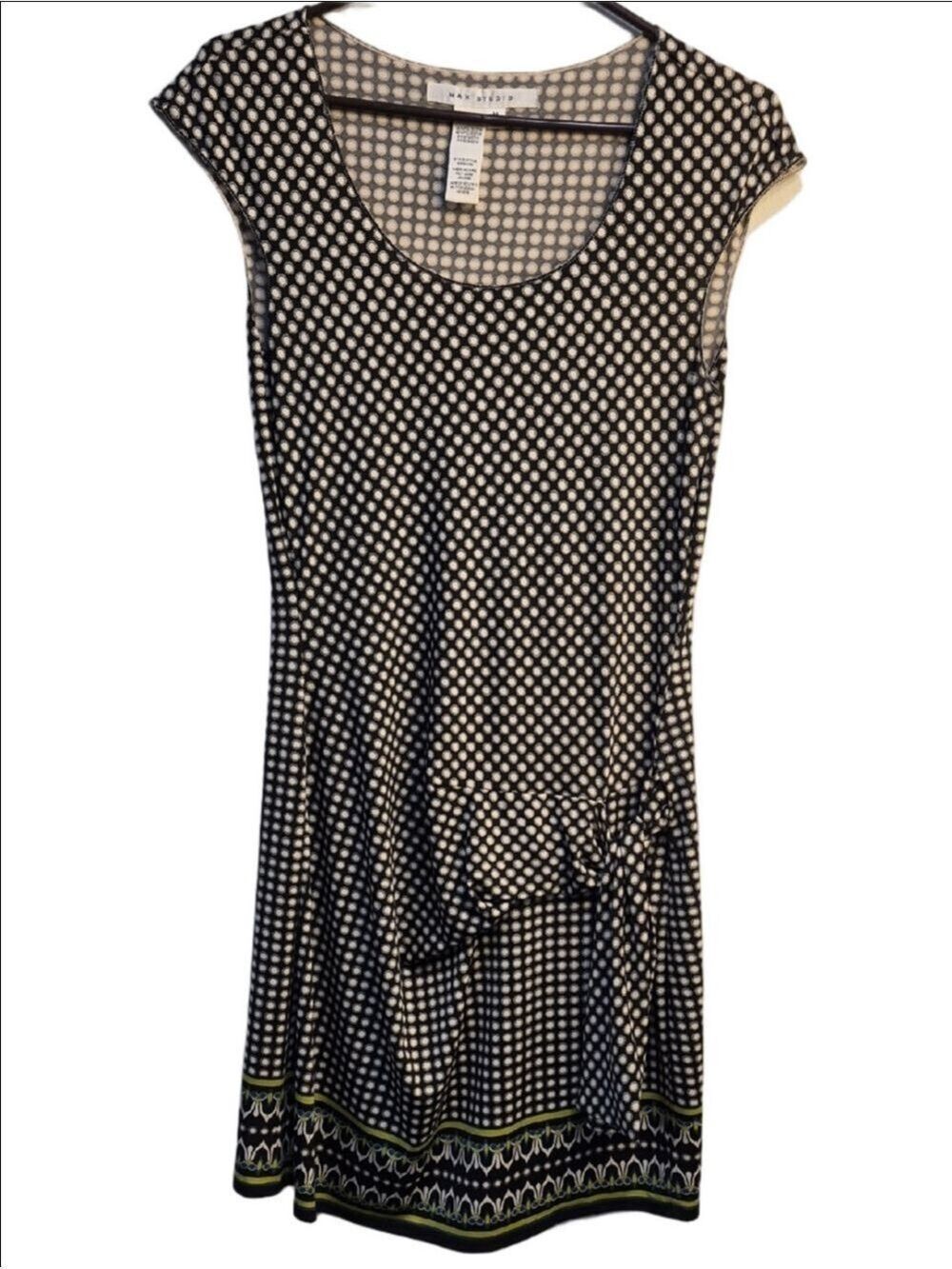 Max Studio Black and White Polka Dot  Dress with Neon Trim And A Side Tie Detail